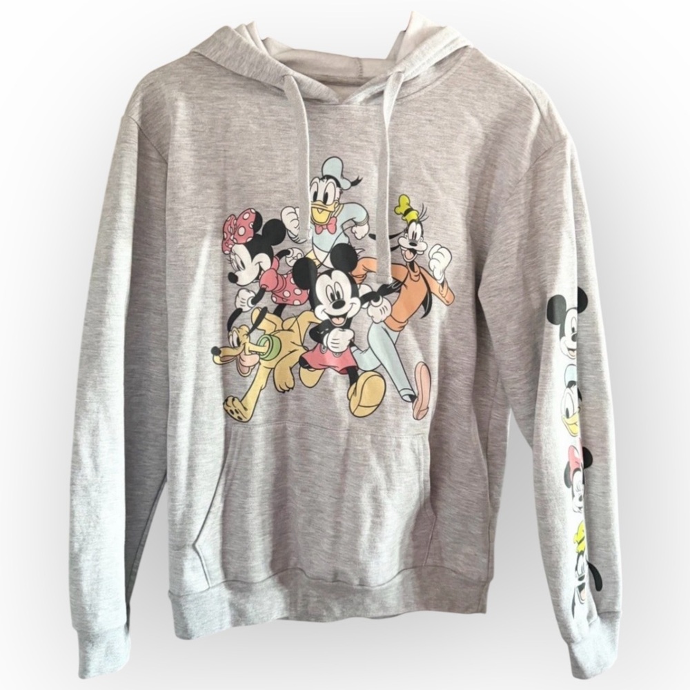 Disney Mickey and Friends Hoodie Juniors Medium 7-9 Heather Gray Sleeve Graphic